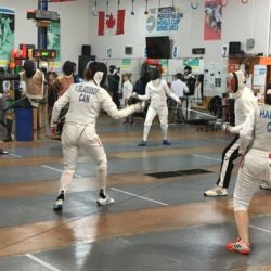 A series of fencing bouts including sabre and epee
